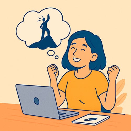 Mujer ilustrada con actitud positiva, preparada con motivación para empezar un curso