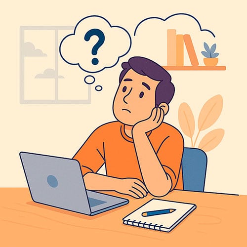 Ilustración de una joven reflexionando con motivación para empezar un curso de formación