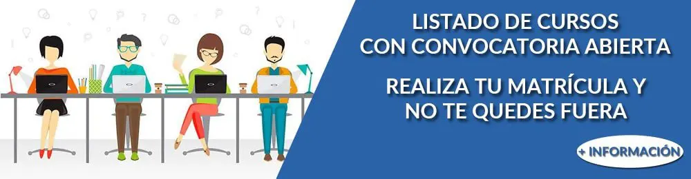 Listado de cursos con convocatorias abiertas. Aula Xàtiva Formación
